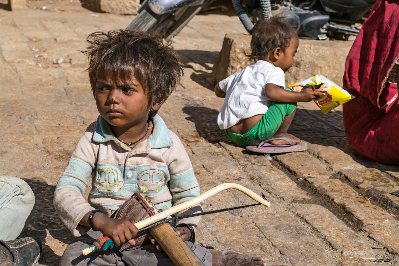 Children receiving a warm meal